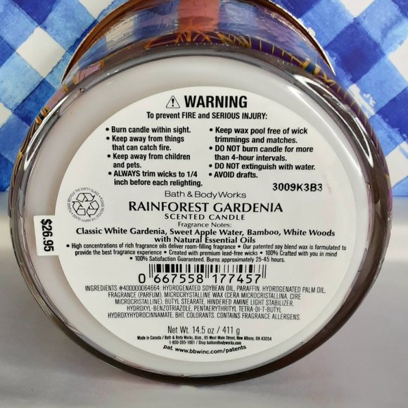 'BATH & BODY WORKS 'RAINFOREST GARDENIA' 3-WICK CANDLE TROPICAL EDITION - Picture 4 of 10